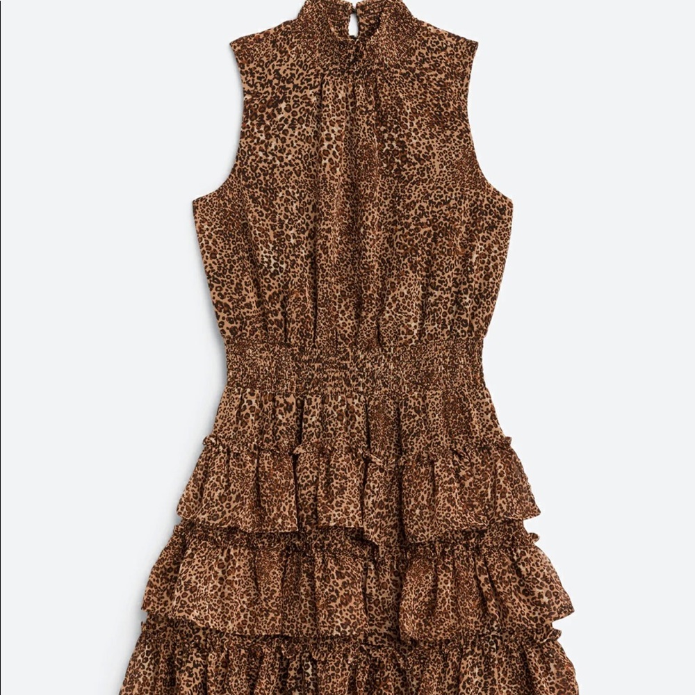 Smocked Neck Dress with Ruffle Tiered Skirt Size Medium